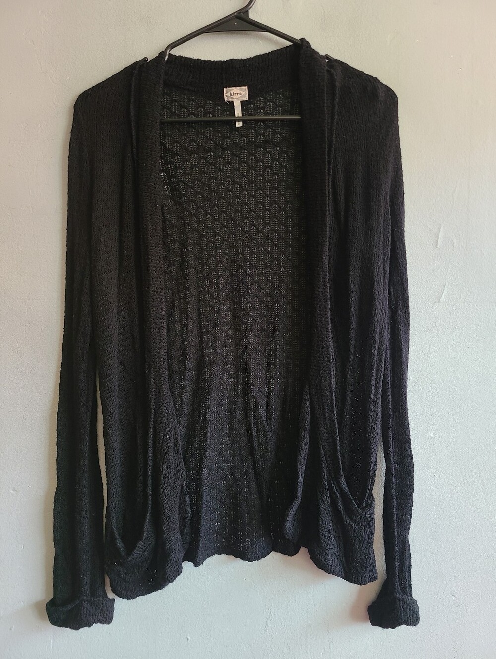 Women's large black Kirra loose knit mesh cardigan w/pockets